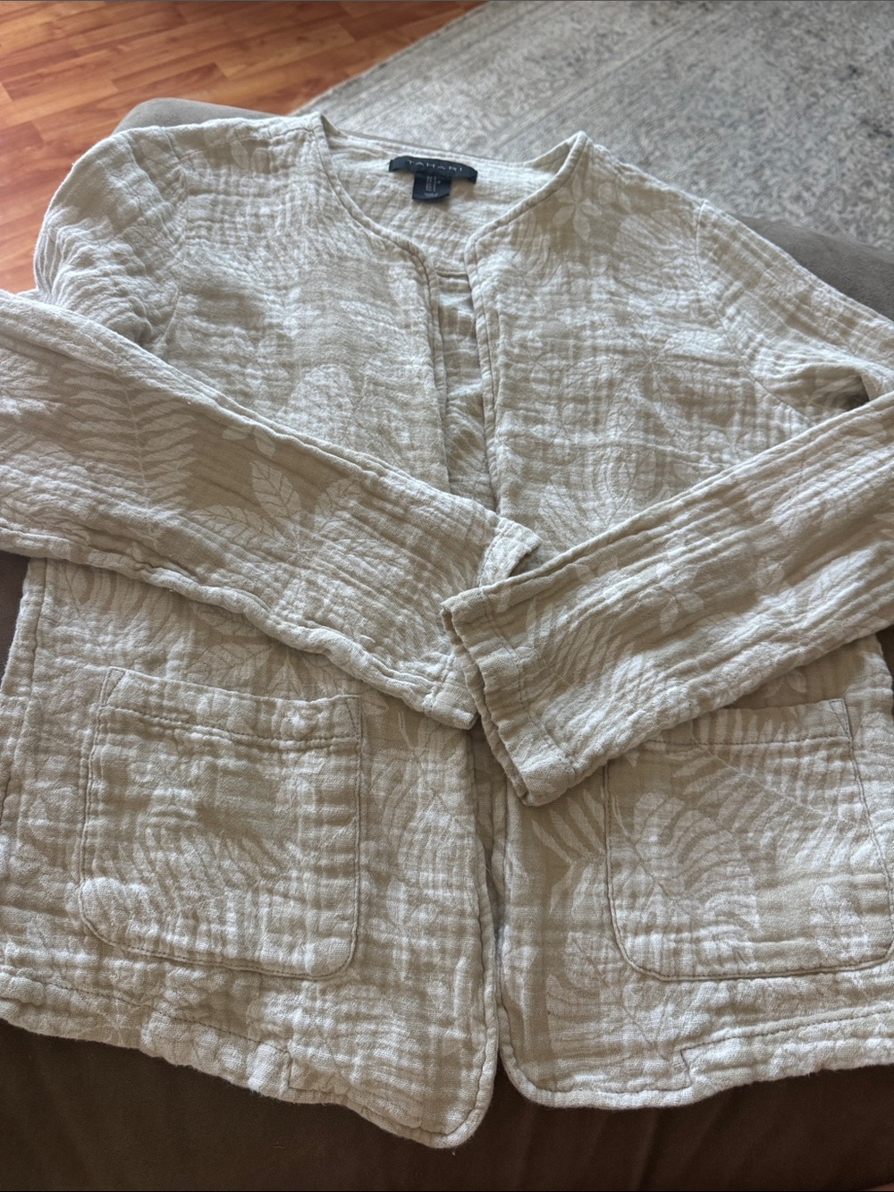 Tahari Cream Textured Open-Front Jacket